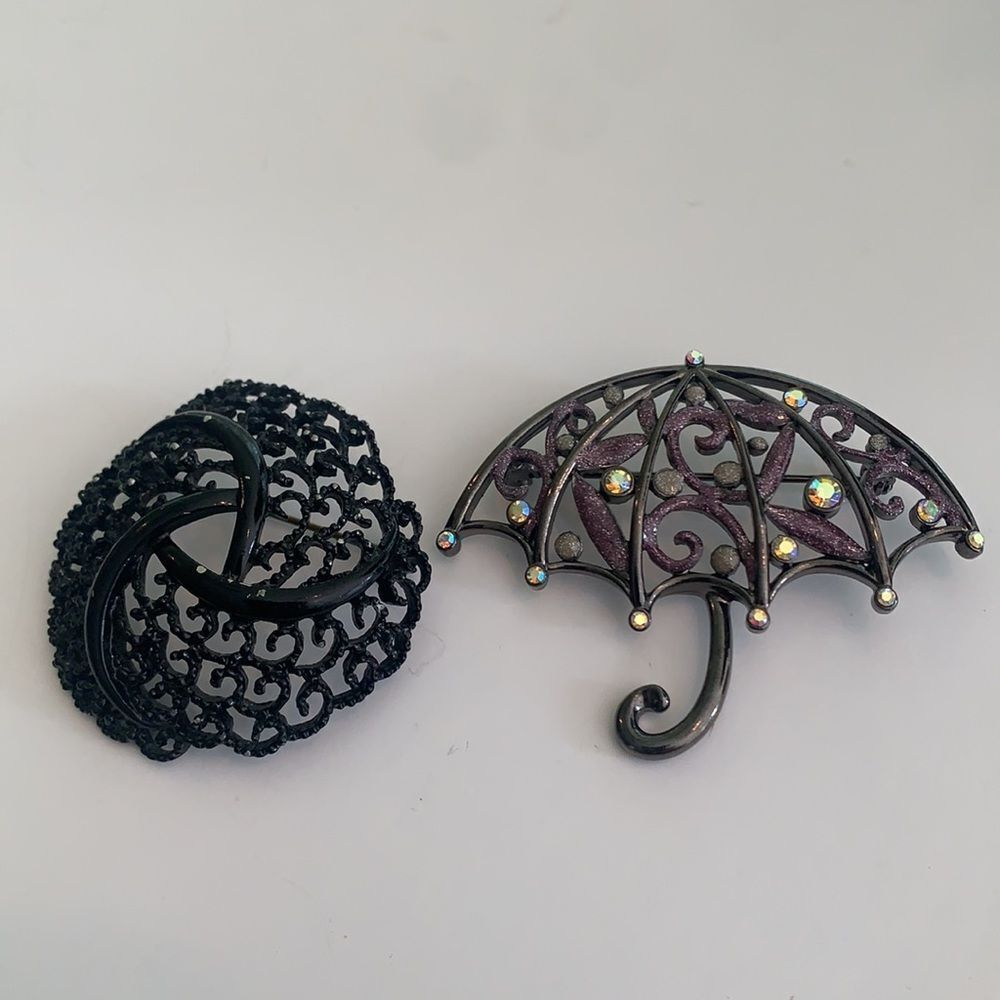Rhinestone Umbrella Black Purple Brooch Pin Lot